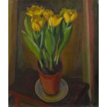 Harry Barr (1896-1987) Still life – yellow tulips in a terracotta pot, oil on canvas, 61 x 51cm; and
