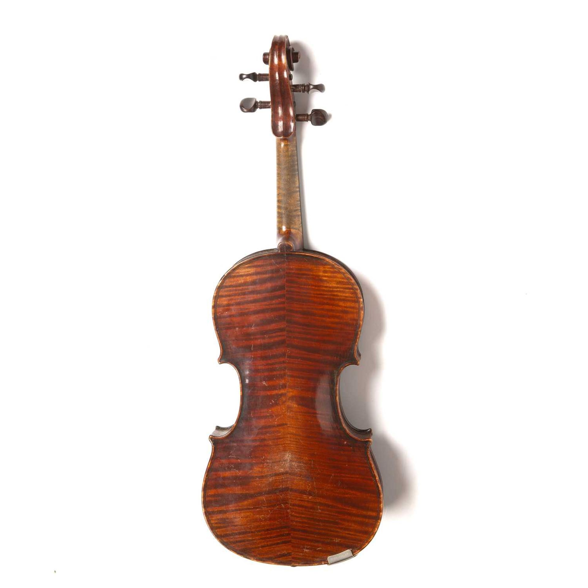 A late 19th century German violin of reddish brown colour with two piece back, 35.7cm; in case - Image 2 of 3