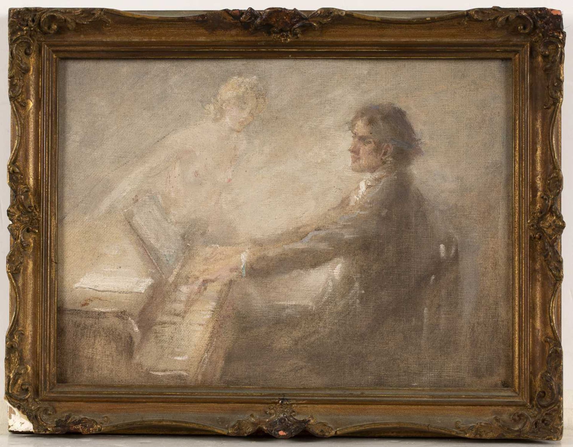 Attributed to Allan Douglas Davidson (1873-1932) The pianist, oil on canvas board, 16.5 x 23cm - Bild 2 aus 3