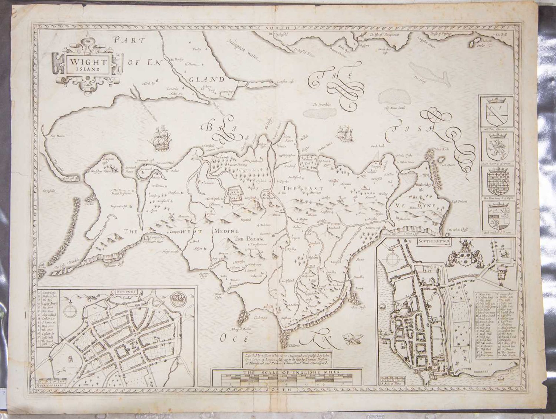 John Speed 'Hantshire described and divided' with inset plan of Winchester, engraving, 38 x 51cm; - Image 3 of 4