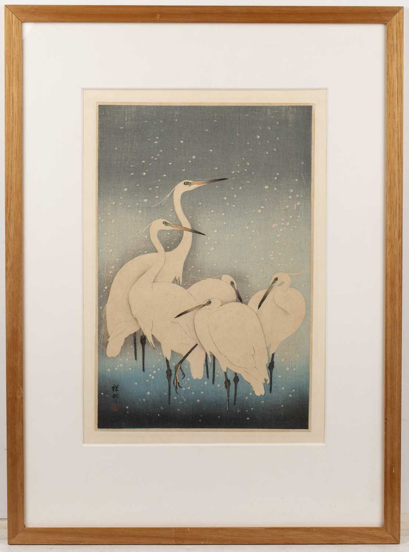 Ohara Koson (1877-1945) Egrets, woodblock, signed with seal, 36.5 x 24cm Good condition, minor - Image 2 of 10