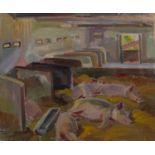 Harry Barr (1896-1987) Let sleeping pigs lie, oil on canvas, 51 x 61cm