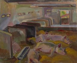 Harry Barr (1896-1987) Let sleeping pigs lie, oil on canvas, 51 x 61cm