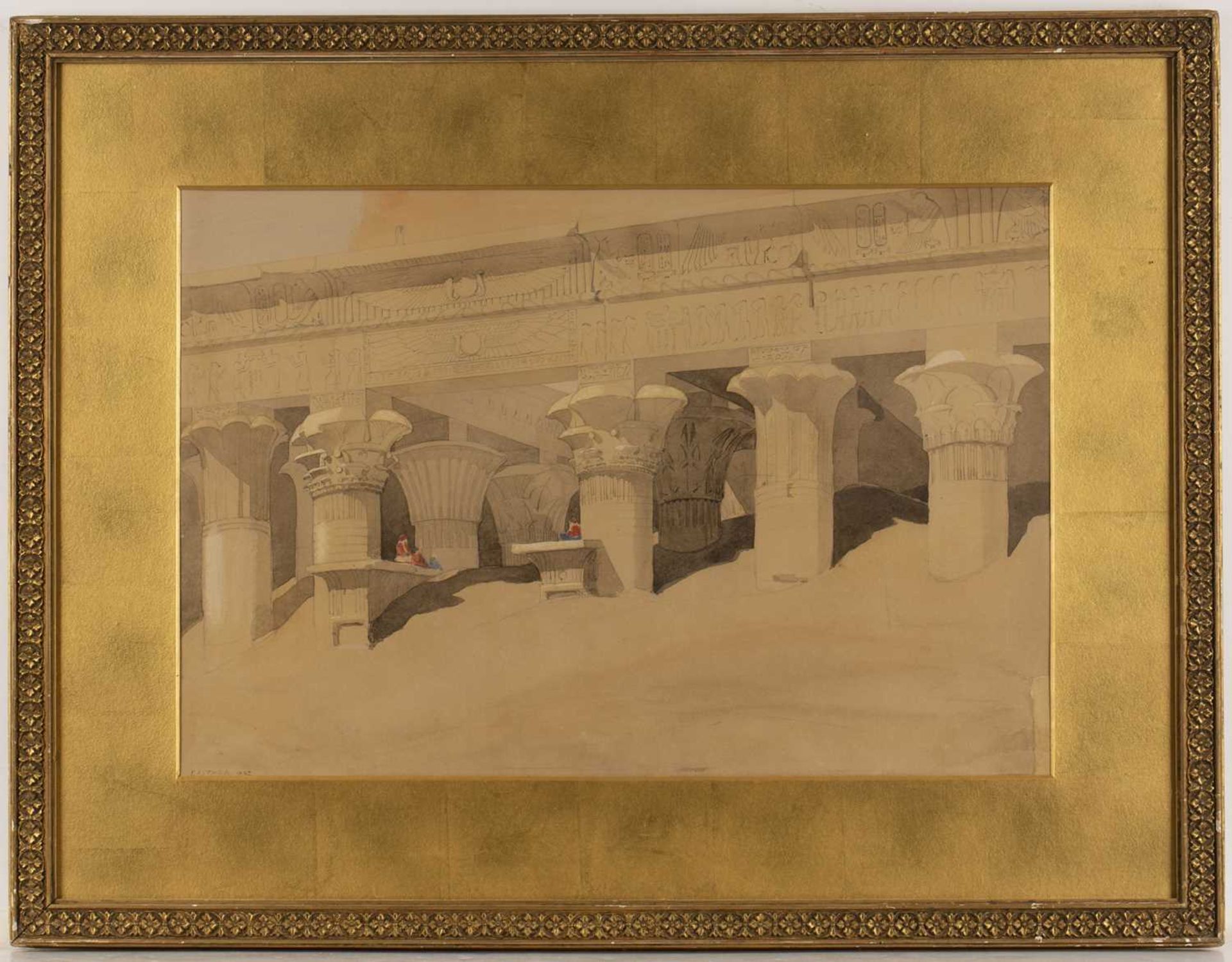 Follower of David Roberts (1796-1864) An Egyptian portico, pencil and watercolour, 36 x 52cm; and - Bild 3 aus 5