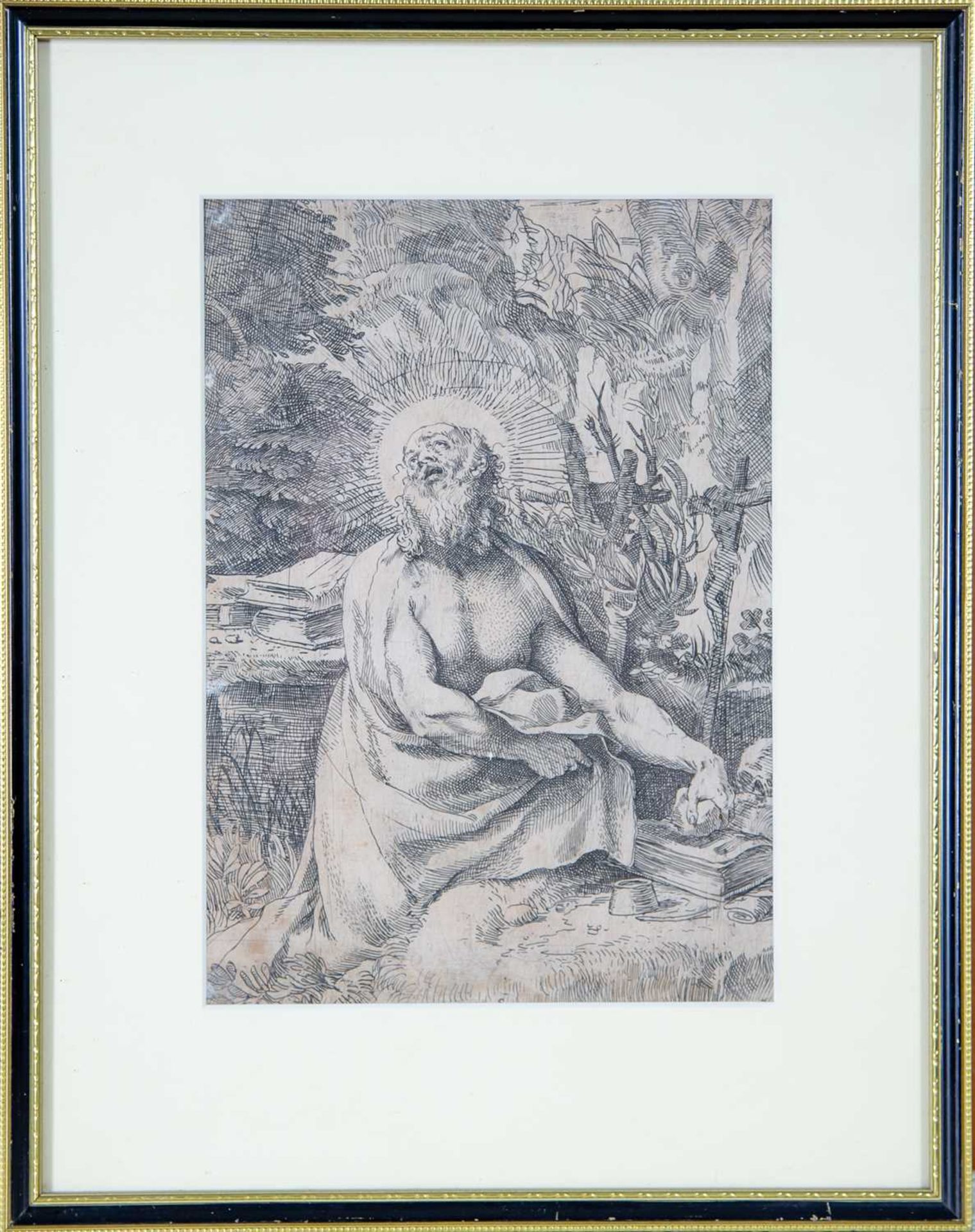 Annibale Carracci St Jerome in the Wilderness, (B14), etching, State II, 24.5 x 17cm, collector's - Image 8 of 8