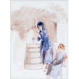 David Cox (1783-1859) The Laundry Maids, pencil and watercolour, 28 x 21cm, inscribed to an old