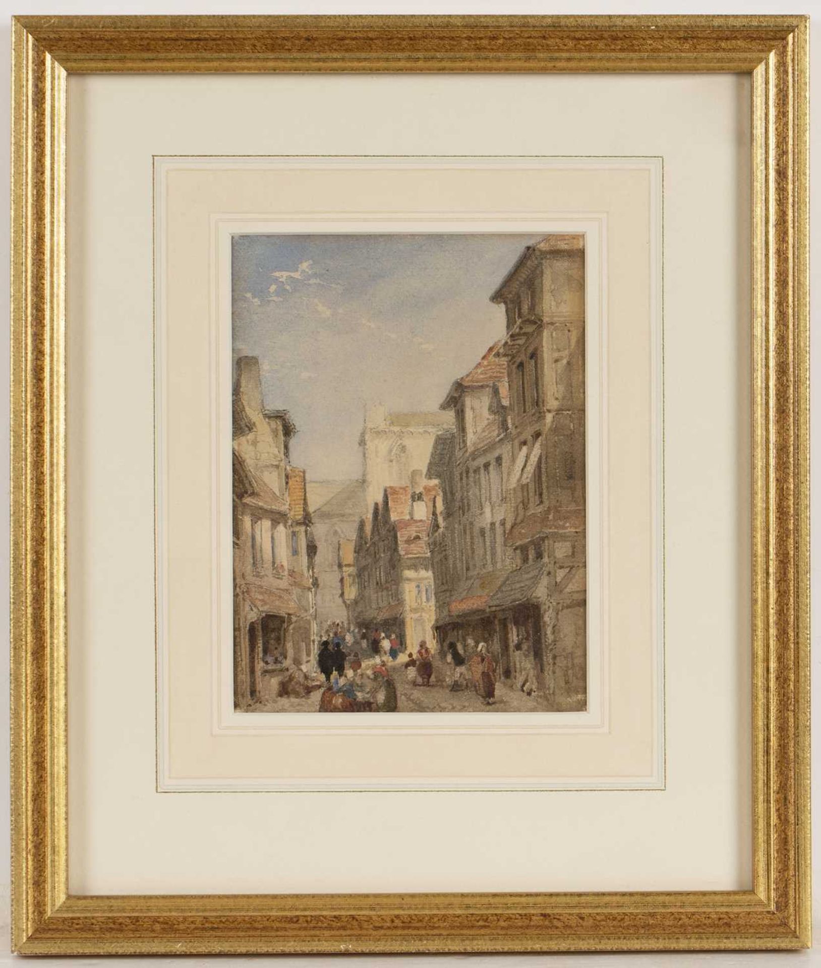 Follower of Louise Rayner (1832-1924) Street scene, possibly Rouen, watercolour, 16 x 12cm; 19th - Bild 2 aus 9