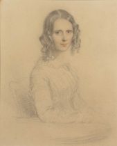 George Frederick Watts OM RA (1817-1904) Portrait of Mrs Julia Bridge seated at a table, colour