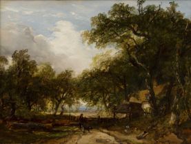 James B. Dalziel (act.1848-1908) A country lane, signed, oil on canvas, 29.5 x 40cm