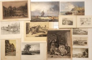 A folio of thirty one Victorian engravings, lithographs and etchings, unframed