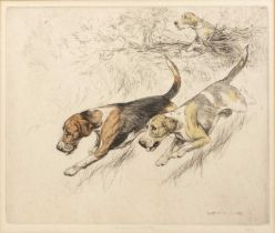 George Vernon Stokes (1873-1954) On the scent, hand-coloured, etching, signed and numbered 66/75