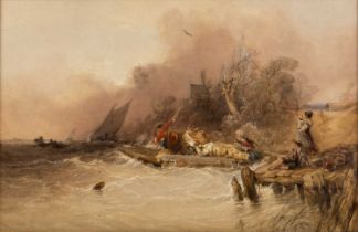 Charles Bentley (1806-1854) The Ferry, signed and dated 184..., watercolour, 38 x 59cm