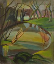 Harry Barr (1896-1987) Reflections, oil on canvas, 66 x 56cm, and another, woodland shade, 51 x 61cm