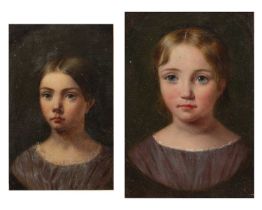 19th century American school Head and shoulders portrait of a young child, oil on panel, 13.5 x 9.