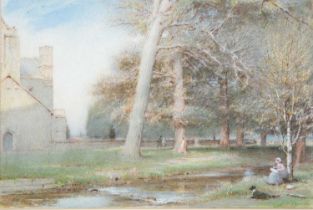 Albert Goodwin (1845-1932) 'The Abbey of St Cross, Winchester', signed and dated 1920, watercolour