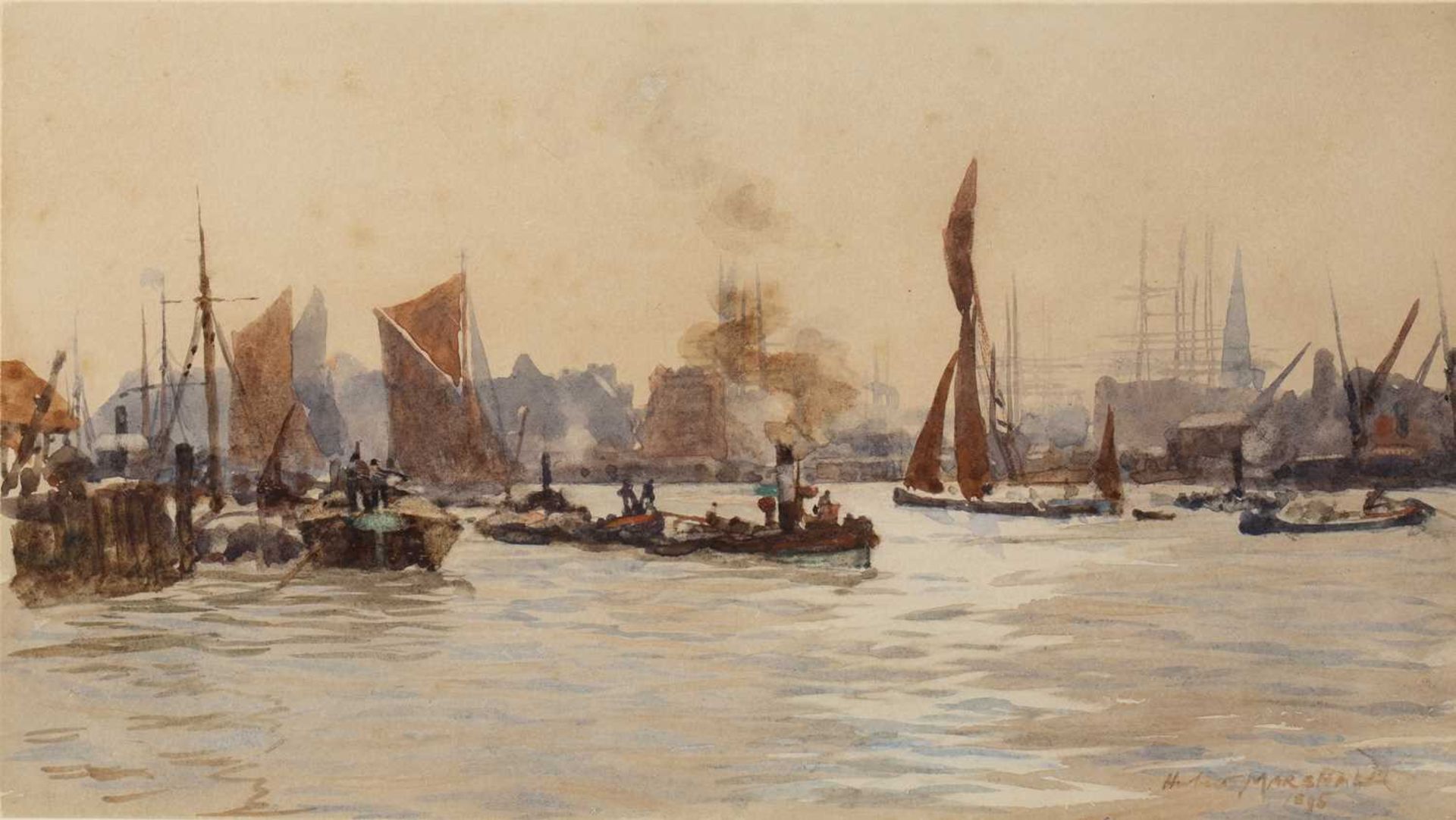 Herbert Menzies Marshall (1841-1913) Shipping in the pool of London, signed and dated 1895,