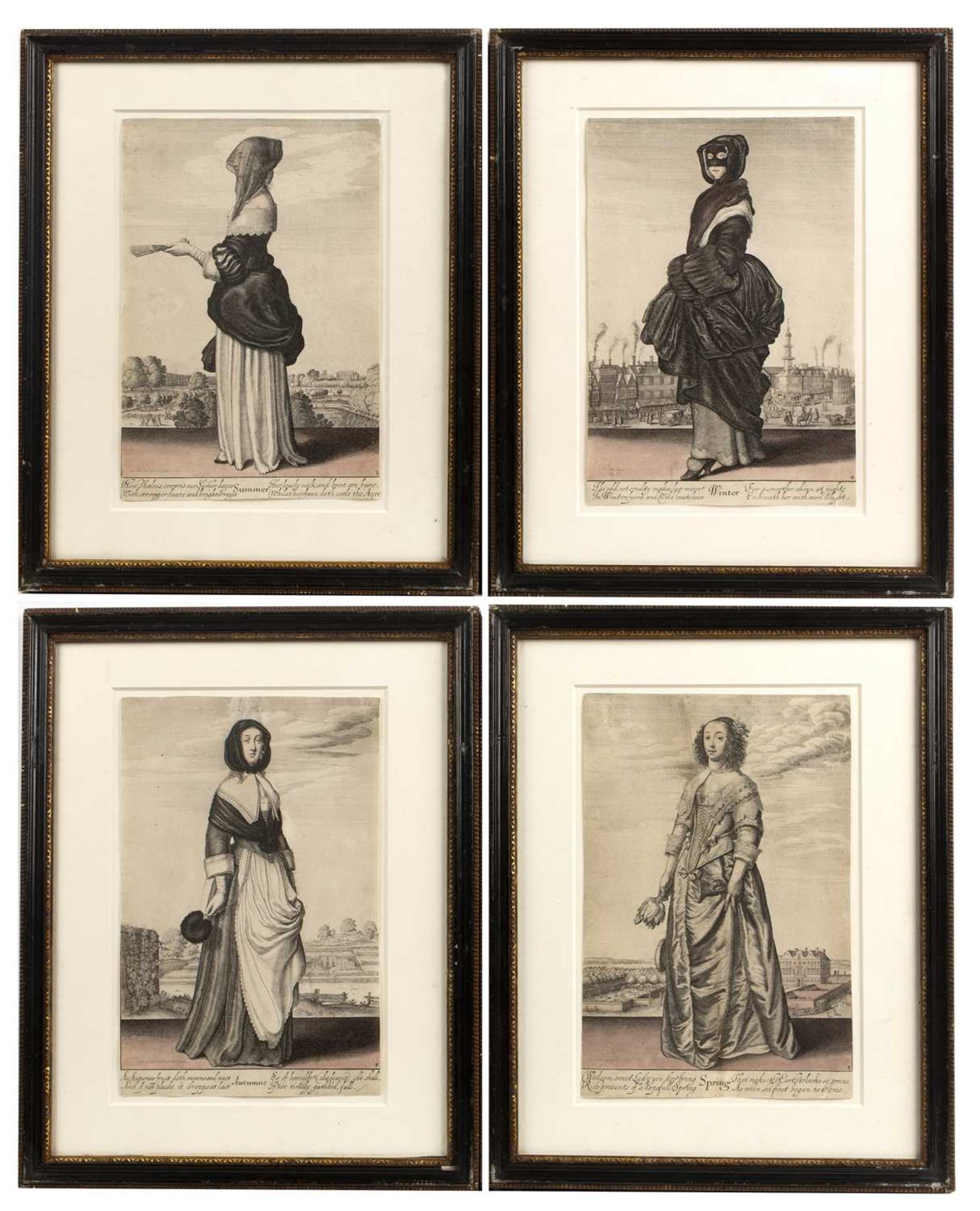 Wenceslaus Hollar 'Spring', 'Summer', 'Autumne' and 'Winter', plates 1-4, etchings with hand- - Image 2 of 7