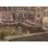 Harry Barr (1896-1987) The boat yard, oil on canvas, 56 x 76cm