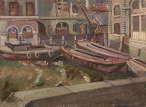 Harry Barr (1896-1987) The boat yard, oil on canvas, 56 x 76cm