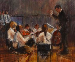 Roger Dellar (b. 1949) String sextet and choir, signed, pastel, 56 x 67cm Roger Dellar was artist in