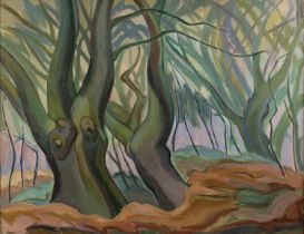 Harry Barr (1896-1987) Woodland with anthropomorphic trees, oil on canvas, 71 x 91cm, and three