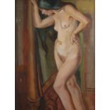 Harry Barr (1896-1987) Female nude by a cheval mirror, oil on canvas, 74 x 55cm