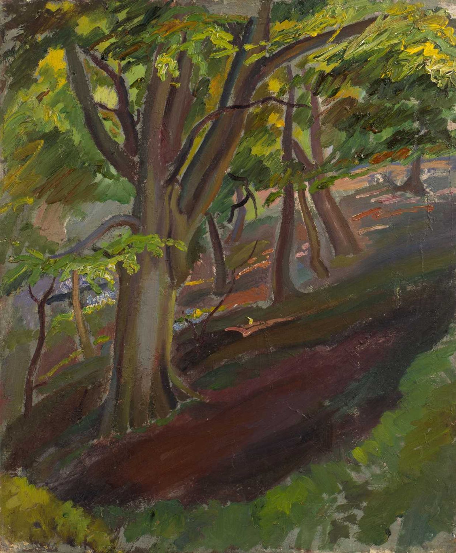 Harry Barr (1896-1987) A woodland hillside, oil on canvas, 61 x 51cm, and another similar work (2)