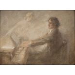 Attributed to Allan Douglas Davidson (1873-1932) The pianist, oil on canvas board, 16.5 x 23cm