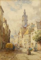 John Robertson Miller (19th/20th century) 'The Belfry, Mons', signed, watercolour, 24 x 17cm; and