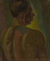 Harry Barr (1896-1987) Portrait of a gentleman from behind, possibly a self portrait, oil on canvas,