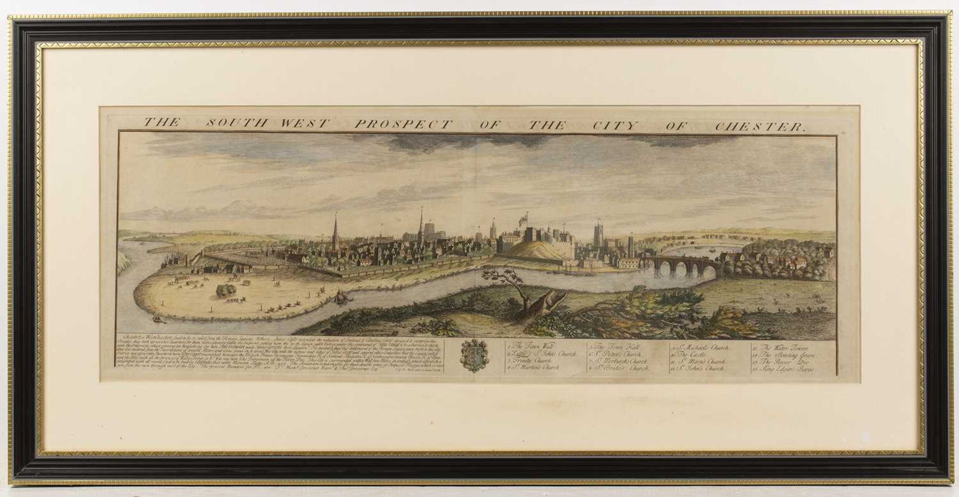 Samuel & Nathaniel Buck South West Prospect of the City of Chester, hand-coloured etching, 24.5 x - Image 2 of 5