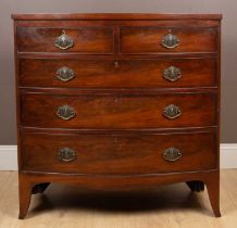 A Regency mahogany bow fronted chest of two short over three long drawers