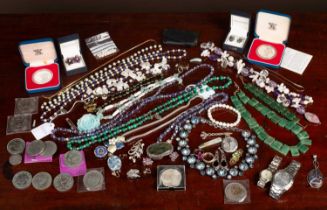 A collection of costume jewellery and modern British coins