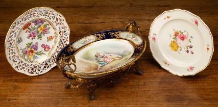 A Meissen porcelain plate, a Sèvres style oval dish and a Bloor Derby porcelain plate