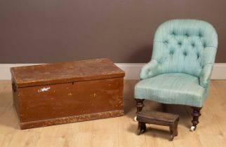 Three items of furniture to include: a Nursing Chair, a pine box and a stool