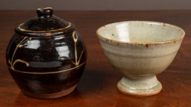 An ash-glazed bowl by Richard Batterham; and a Winchcombe pottery jar and cover, possibly by Michael