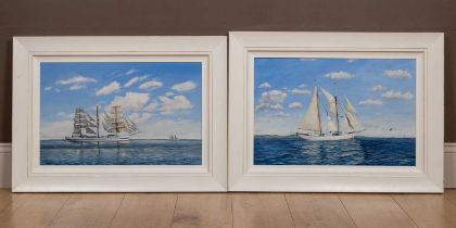 A pair of pictures of boats at sea