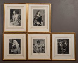 A collection of five prints of Pre-Raphalite heroines