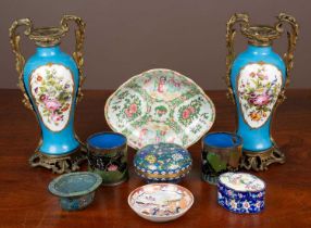 A pair of Sevres style baluster vases together with seven Chinese items