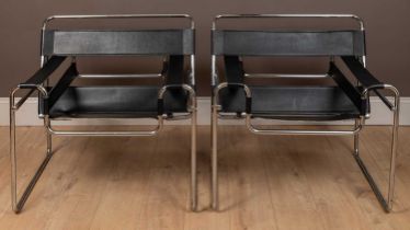 A pair of leather and chrome Wassily chairs after Marcel Breuer