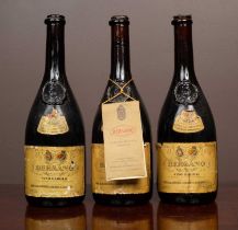 Three bottles of Vino Barolo Bersano 1967