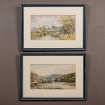 Two watercolours of riverside scenes