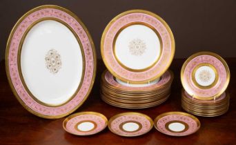 A 20th century Royal Chelsea 'Pompadour Pink' dinner service
