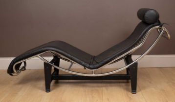 A chrome and leather chaise
