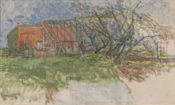 Jane Dowling (1925-2023) Wood Canton signed with monogram (lower left) oil on board 21 x 35cm.