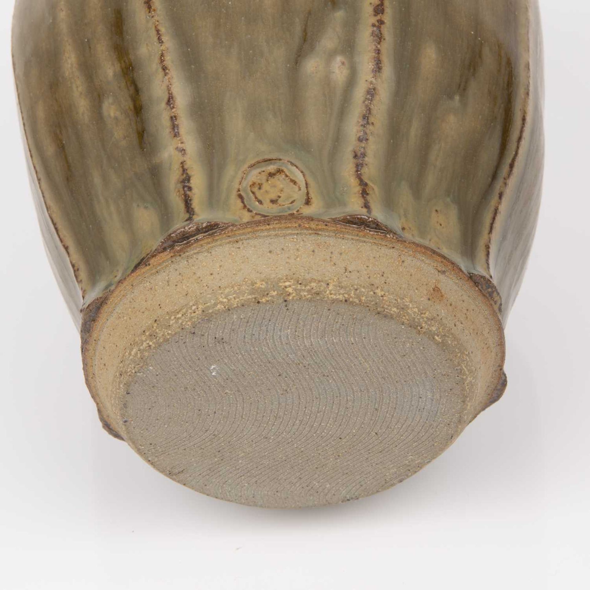 Mike Dodd (b.1943) Bottle vase stoneware, with cut sides and a grey and green running glaze - Image 3 of 3