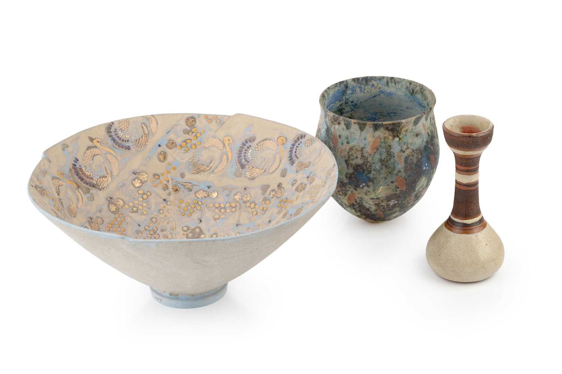 Studio Ceramics to include two Louise Darby vessels, 15cm and 14cm high; a multi-colored hand - Image 6 of 10