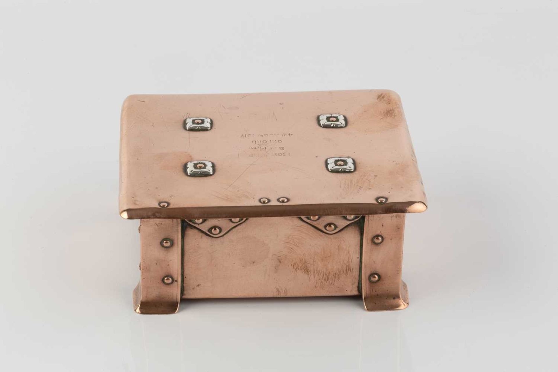 Albert Edward Jones (1878-1954) Arts & Crafts casket, early 20th Century copper with silver inset - Image 3 of 3