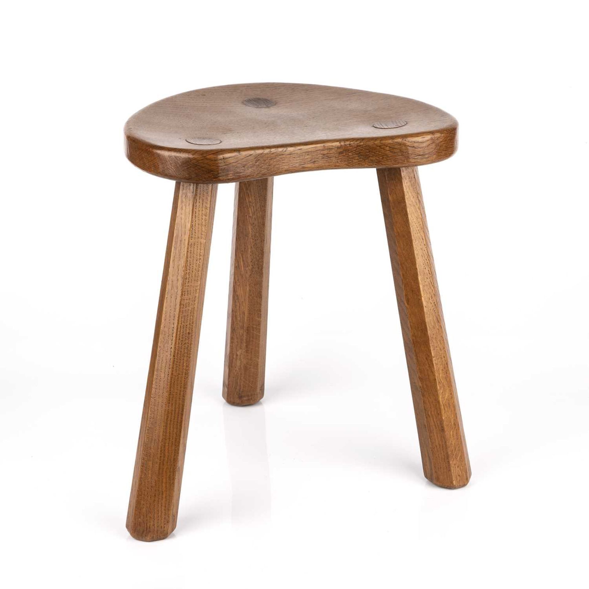 Robert Thompson of Kilburn (1876-1955) Mouseman calf stool, circa 1960 oak, the kidney-shaped top - Image 4 of 5