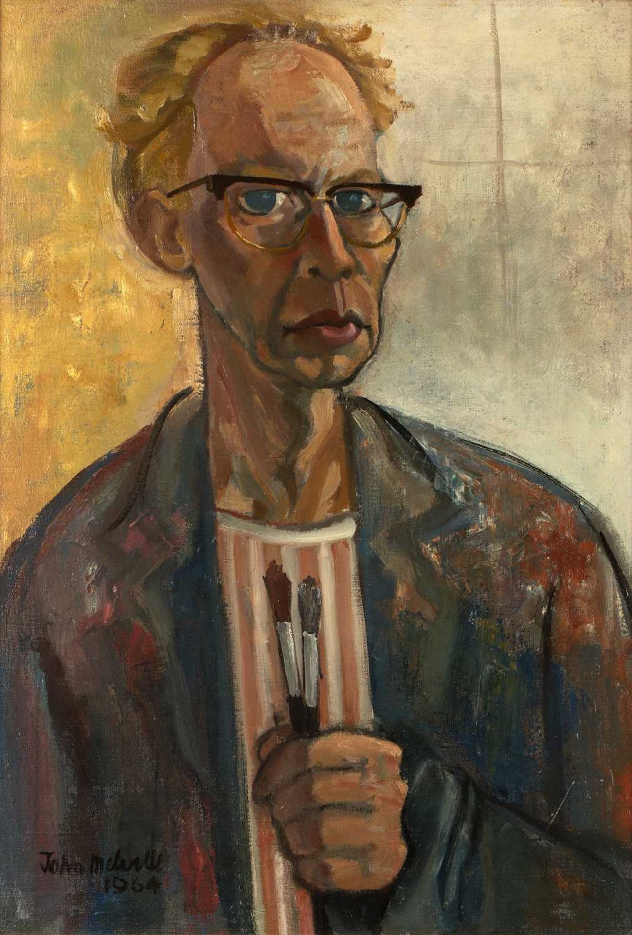 John Melville (1902-1986) Self Portrait, 1964 signed and dated (lower right) oil on canvas 54x 80cm.